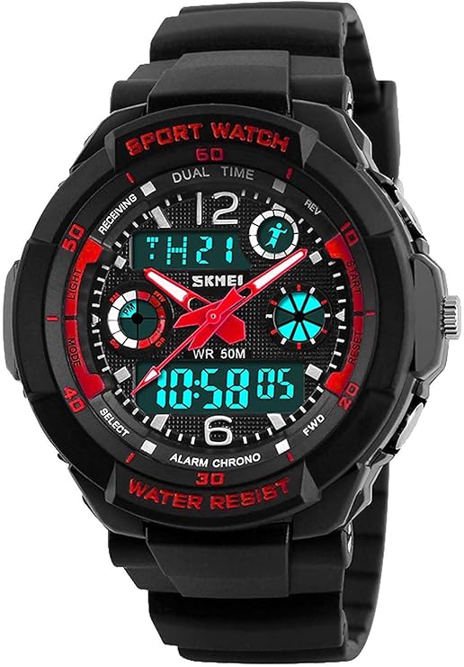 Panegy Children Watch Kids Waterproof Multifunction Sports Watch Boys Digital Watch 50M Water Resistant Alert Date Day Display Dual Time LED Analog Display, Black