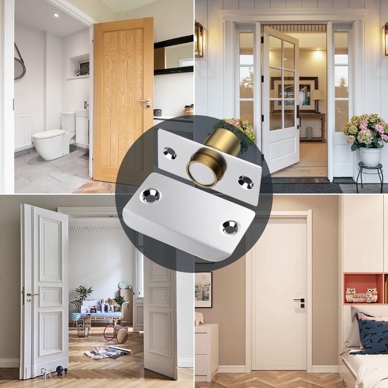 Closet Door Ball Magnetic Catch, Jiayi 2 Pack French Door Latch Hardware, Silver Ball Catch Top of Door Adjustable Hidden Latch Drive in Ball Latch for Invisible Closet Pantry Magnetic Lock Closing