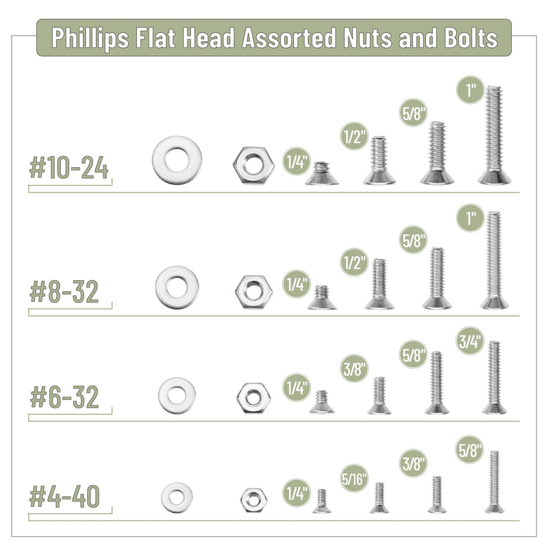 Mr. Pen- Nuts and Bolts Assortment Kit, 900 pcs, Stainless Steel, Phillips Flat Head Assorted Nuts and Bolts, Nut Bolt and Washer Assortment, Bolt and Nut Assortment, Bolts and Nuts Kit