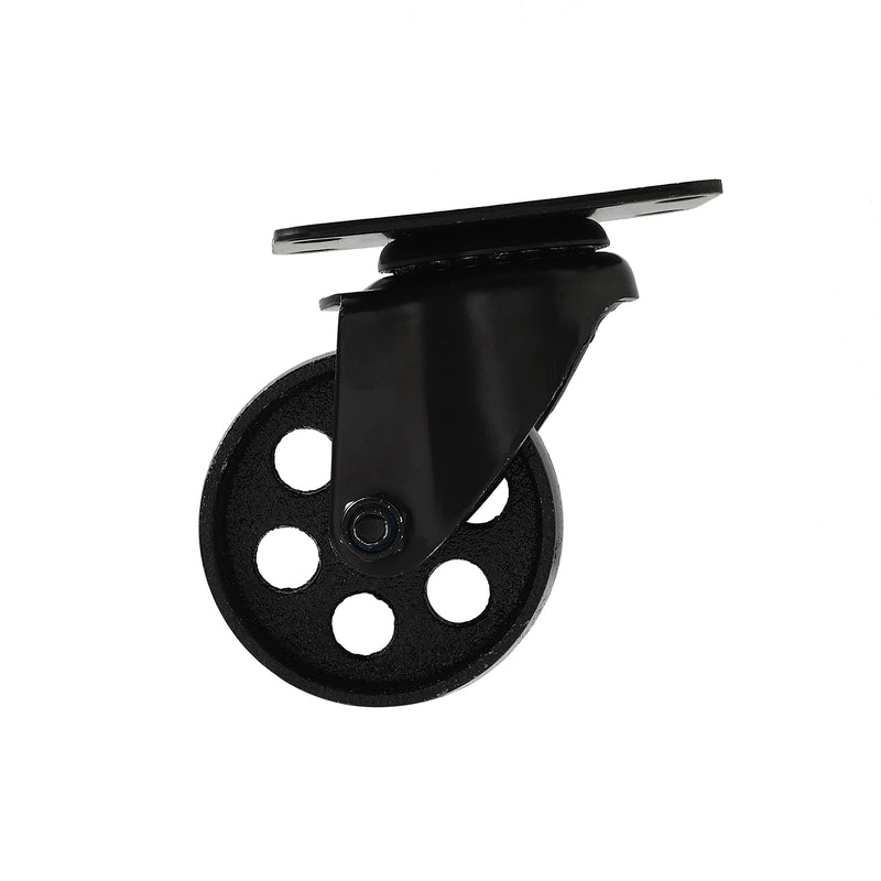 FactorDuty 4 All Black Metal Swivel Plate Caster Wheels w/Brake Lock Heavy Duty High-gauge Steel (3" Combo) 3" Combo