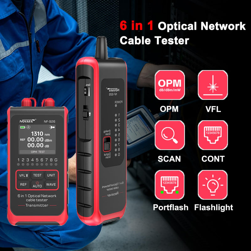 6 in 1 Optical Network Cable Tester, OPM with 10 Wavelengths | VFL, Port Flash, Cable Continuity, Remote Testing, Multifunctional Rechargeable Network Tool