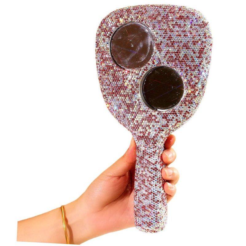 Bling Bling Handheld Mirror - HD Portable Compact Makeup Mirror with Rhinestone Accents - Luxury Desktop Cosmetic Mirror Gift (Pink) Pink