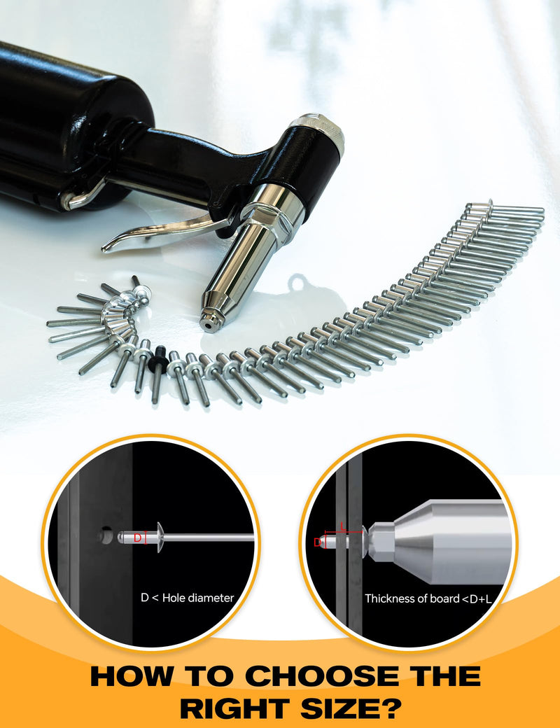 250 PCs 1/8'' x 1/4''Aluminum Blind Rivets, Pack of 250 CT 3.2mm x 6mm Pop Rivets with Aluminum Grip and Steel Mandrel 1/8 x 1/4'' 250 Pcs
