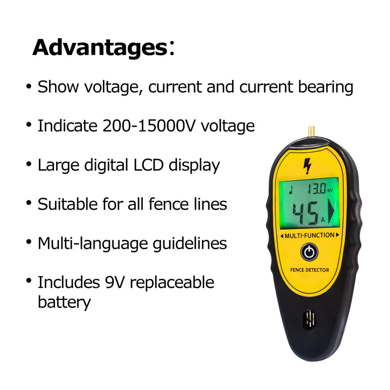 Electric Fence Tester and Fault Finder, 15KV Digital Electric Fence Voltage Tester 200V‑15000V