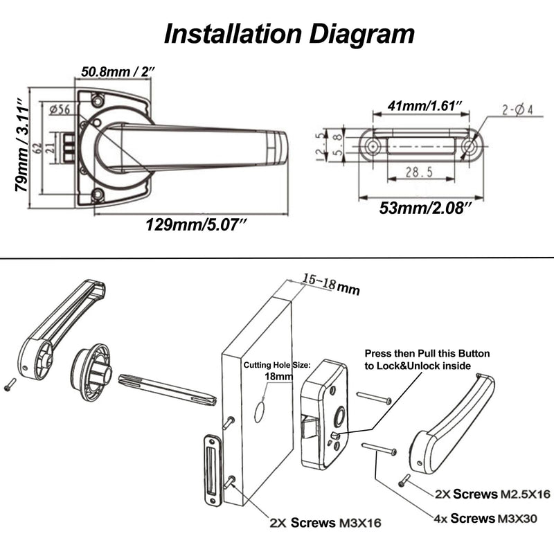 Metal L-Type RV Toilet Door Lock, Keyless, Level Handle, Silver
