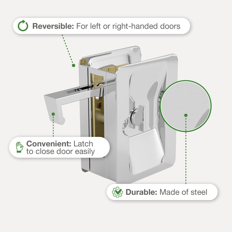Richelieu Hardware 1701CPSBC Onward Pocket Door Pull, Privacy Lock, 3 1/4 in (82 mm), Rectangular, Chrome