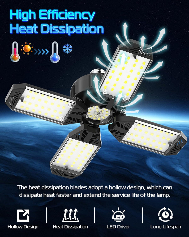 Garage Light - 2PACK 130W 13000LM Deformable 4+1 Panel LED Garage Light with LED Transformer, E26/27 Base, 6500K Daylight White Garage Lights Ceiling LED for Garage, Factory, Warehouse, Storage Room 2