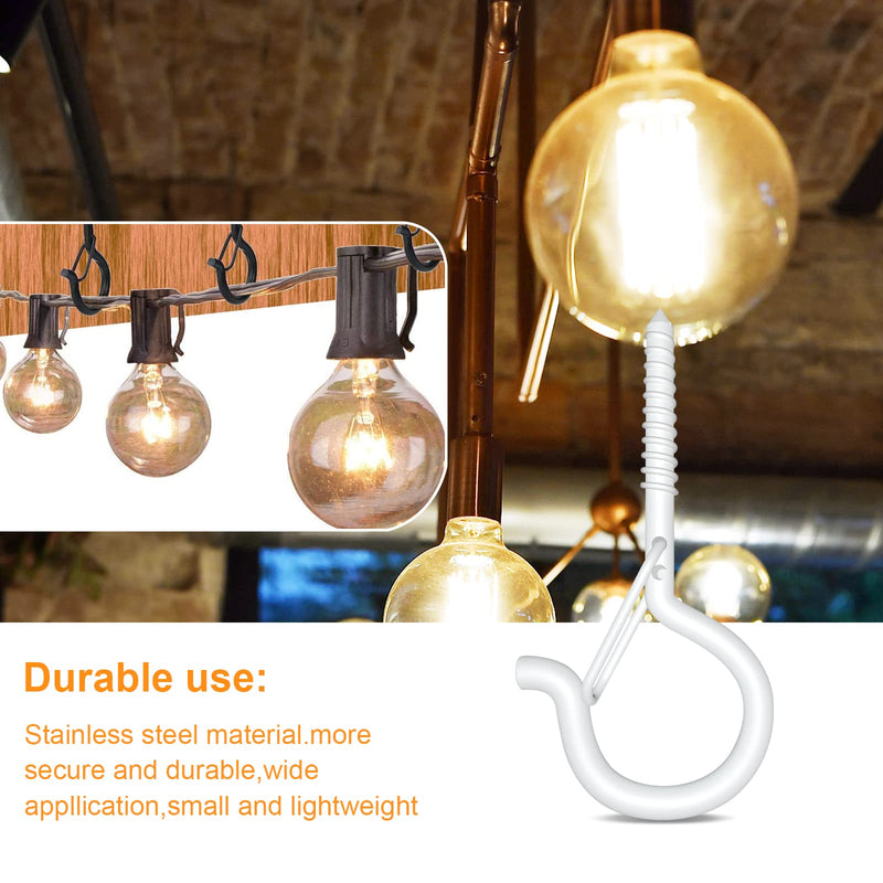 Q-Hanger Hooks 50 Pack, Screw Hooks String Lights Hanger Hooks,Outdoor Hanger Hooks for Garage New Year Party Outdoor Wire Fairy Led Lights,Safety Buckle Hook Design,White 50pcs White