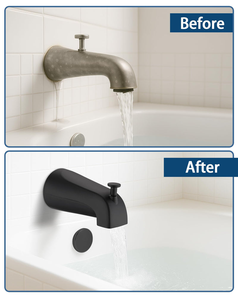 All Metal Bathtub Spout with Diverter, 5.3 Inch Tub Spout, Fits 1/2" Copper Slip-On and 1/2" or 3/4" IPS Threaded Pipes, Easy Lift to Switch, Leak-Free, Easy DIY Installation(Matte Black) Matte Black