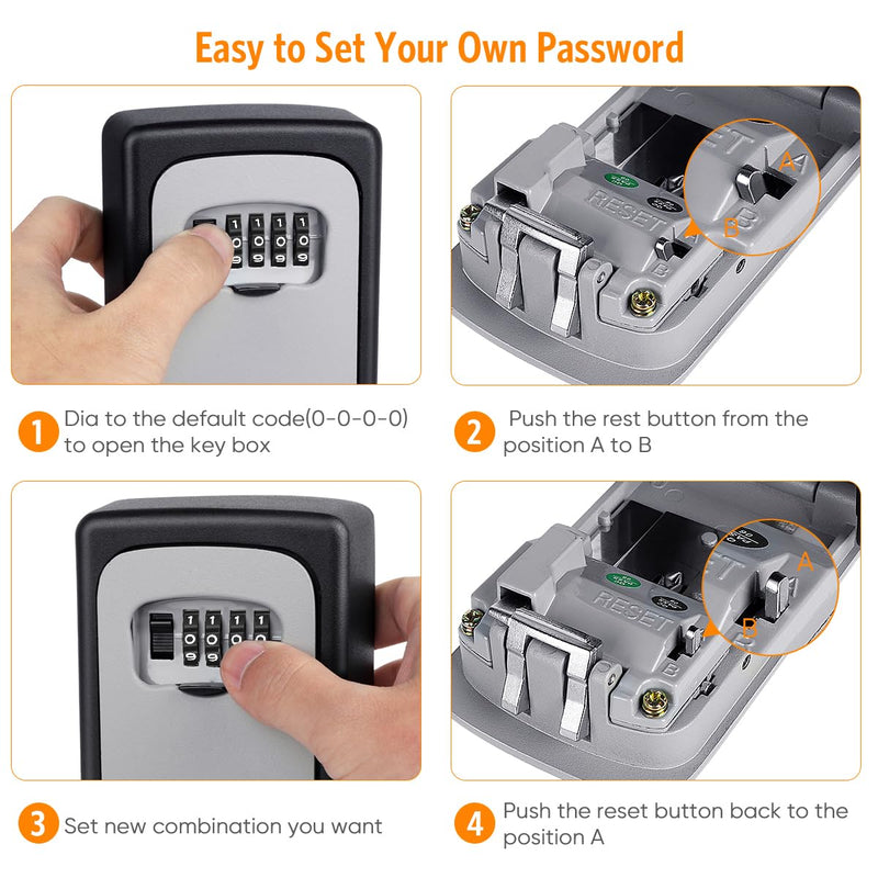Key Lock Box Wall Mounted, Fayleeko 4 Digit Combination Lockbox for Outside, House Keys - 5 Keys Capacity, Key Safe Security Storage Lock Box for Indoor, Outdoor, Garage, Garden, Store (Grey, 1Pack) Grey 1