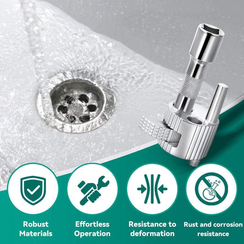 97258 3/8“ Tub Drain Removal Tool, Equipped With a 3/8" Ratchet Wrench, for Bathtub, Drains, Household Sewers, Bathroom Sink Drains, Kitchen Sink Drains, etc Plumbing Repairs ﻿