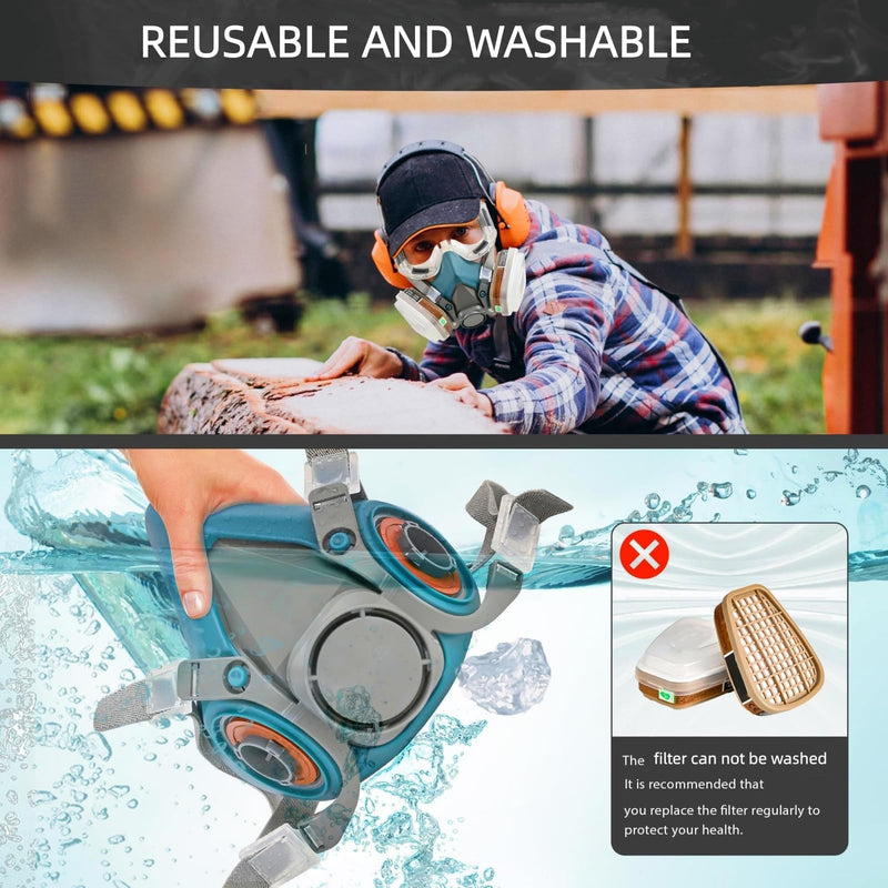 Reusable 2 Sets Blue Half Face Cover for Chemical, Epoxy Resin, Spray Painting, Sanding, Woodworking, Welding Work Blue-without Goggle