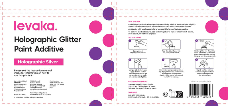 Glitter for Paint [5.3oz] – Holographic Silver with 2 x Buffing Pads – Glitter for Painting Walls for Luminous Paint Finish on Interior or Exterior Walls, Ceilings, and Wood - Glitter Paint Additive 150.0 Grams