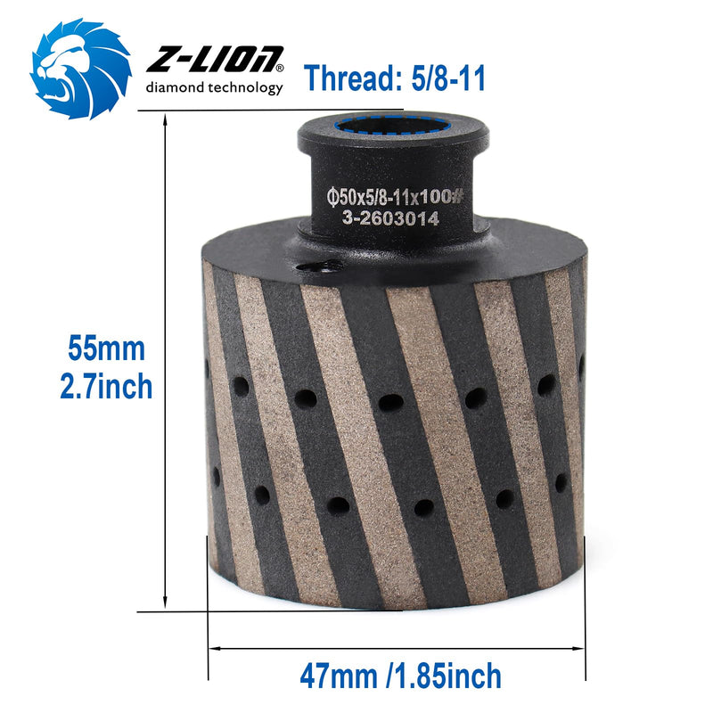 Z-Lion Diamond Drum Profiler with 5/8-11 Thread 2 Inch for Polishing Granite Concrete Stone Sink Hole(Grit 100) ZL4-Grit100#
