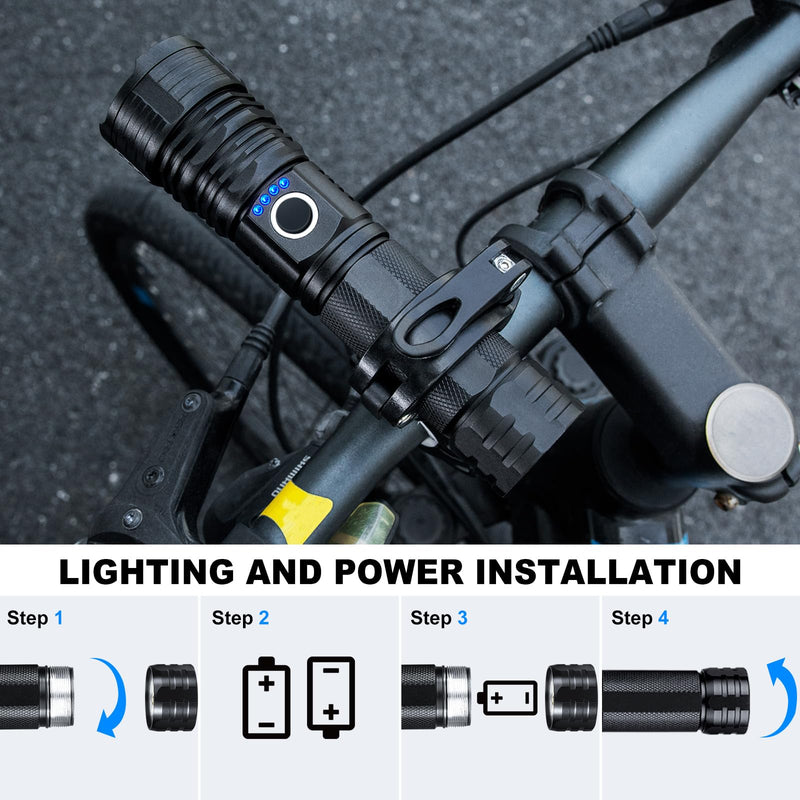 Rechargeable Flashlights High Lumens, 2Pack 99000 Lumen Super Bright LED Flashlight with 5 Modes & Waterproof, USB Fast Charging Handheld High Powered Flash Light for Home, Camping, Emerge∩cies