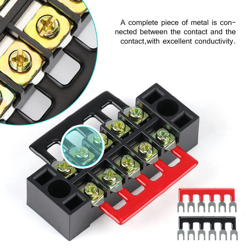 OCR 8 Sets Terminal Blocks, 8 Pcs 3/4/5/6 Positions 600V 15A Dual Row Screw Terminal Strip Blocks with Cover, 16 Pcs 600V 15A 3/4/5/6 Positions Pre-Insulated Terminals Barrier Strip (Black & Red) 15A 3/4/5/6P+Jumpers