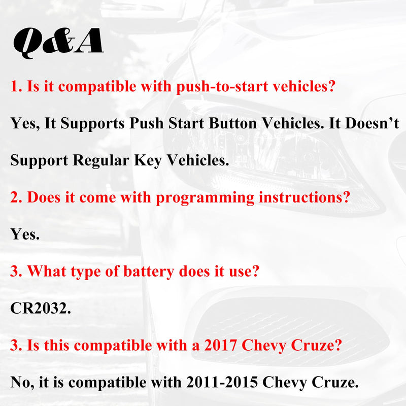 Smart Key Fob Replacement Fits for Chevy Camaro Equinox 2010-2019 Cruze Traverse Malibu SS Impala 2014-2021 Buick Allure Lacrosse Regal Enclave Verano Cascada Proximity PEPS with Push Button Start