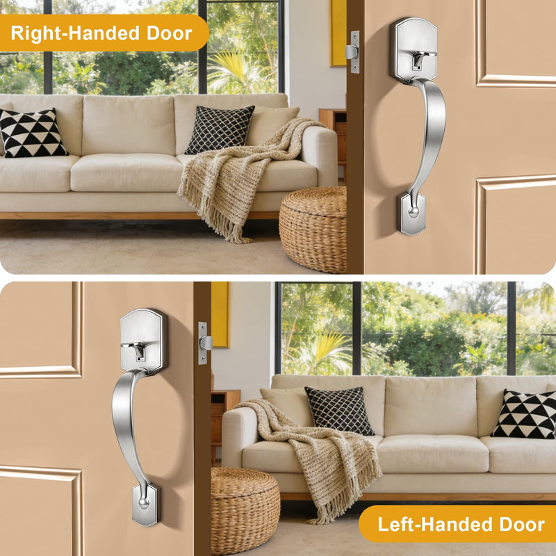 Probrico Brushed Nickel Front Door Handleset,Exterior Front Door Handle with Interior Door Knob, Front Door Knob Reversible for Right and Left Handed,1 Pack 1