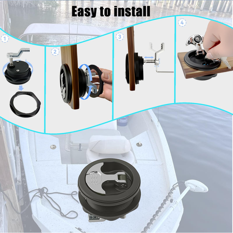 T-Handle Boat Hatch Latch Lock with Keys - Flush Mount Marine Cam Latch Replacement, Anti-Corrosion Zinc Alloy & ABS Plastic, Hardware for Boat Deck, RV Compartment (Black & Chrome)