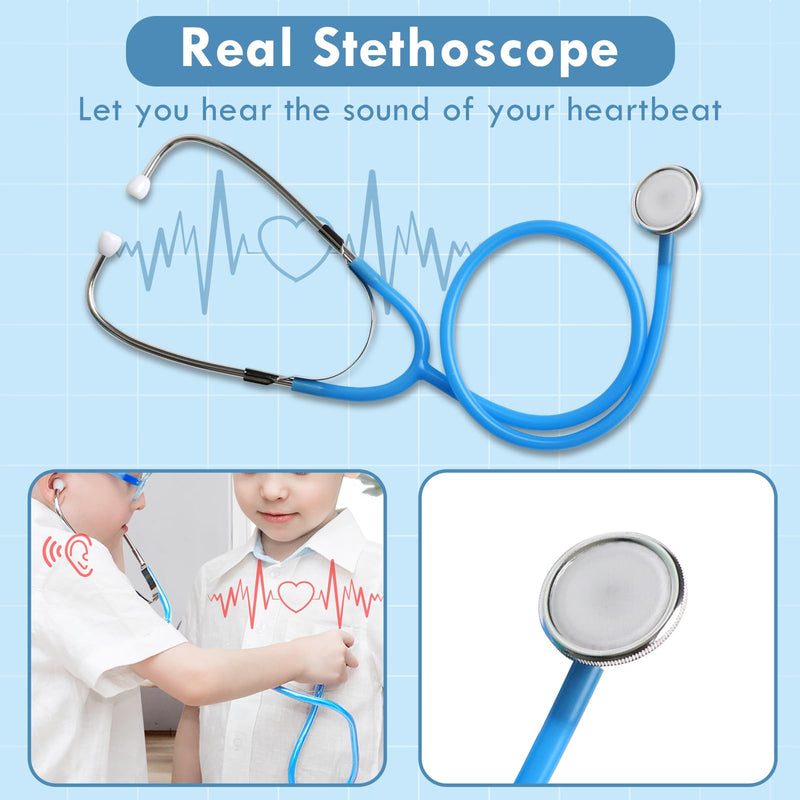 Lehoo Castle Doctor Kit for Toddlers 3-5, Kids Doctors Play Set, Pretend Play with Doctor Costume Toy Stethoscope Medical Kits for Girls Boys 3 4 5 Light Blue