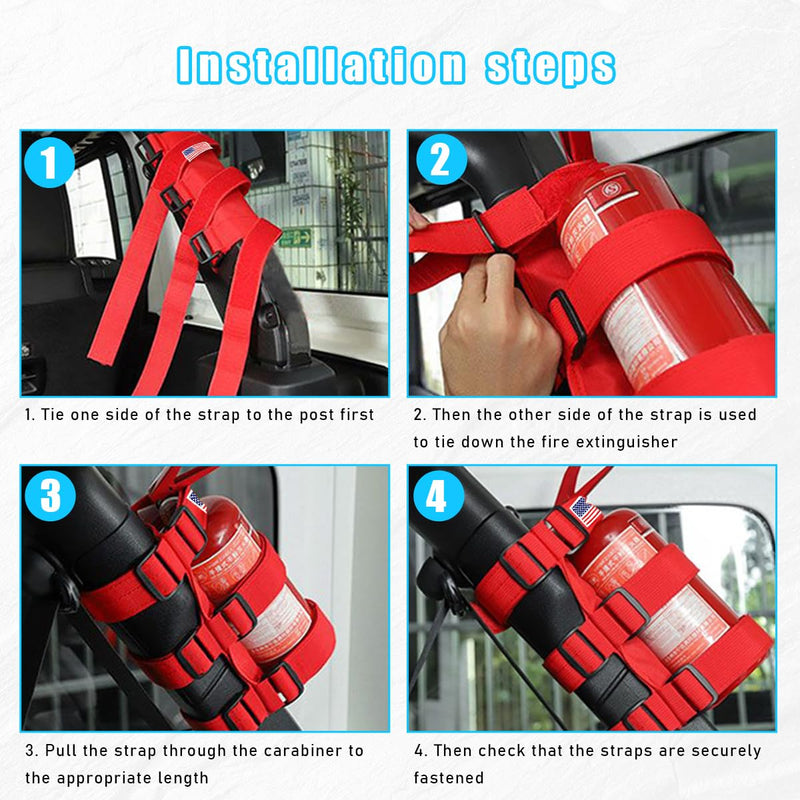 Roll Bar Fire Extinguisher Holder, Adjustable Fire Extinguisher Mount Strap with American Flag Pattern, Car Accessories Fixed Belt for Wrangler JK JKU TJ CJ Gladiator (Black) Black