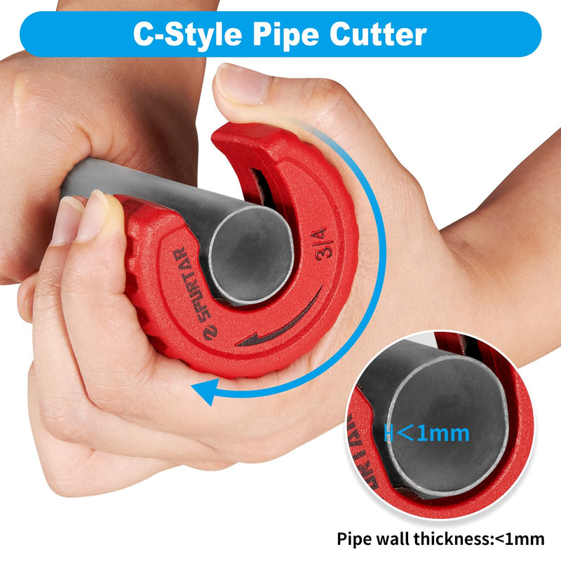 Spurtar 4pcs Pipe Cutter Tool Set 3pcs Copper Tubing Cutter 1/2" 3/4" 1" and 1pc Deburring Tool for Copper, Brass, Aluminum, CPVC Pipe, for Plumbing, HVAC Work, Automotive Repairs, DIY Projects