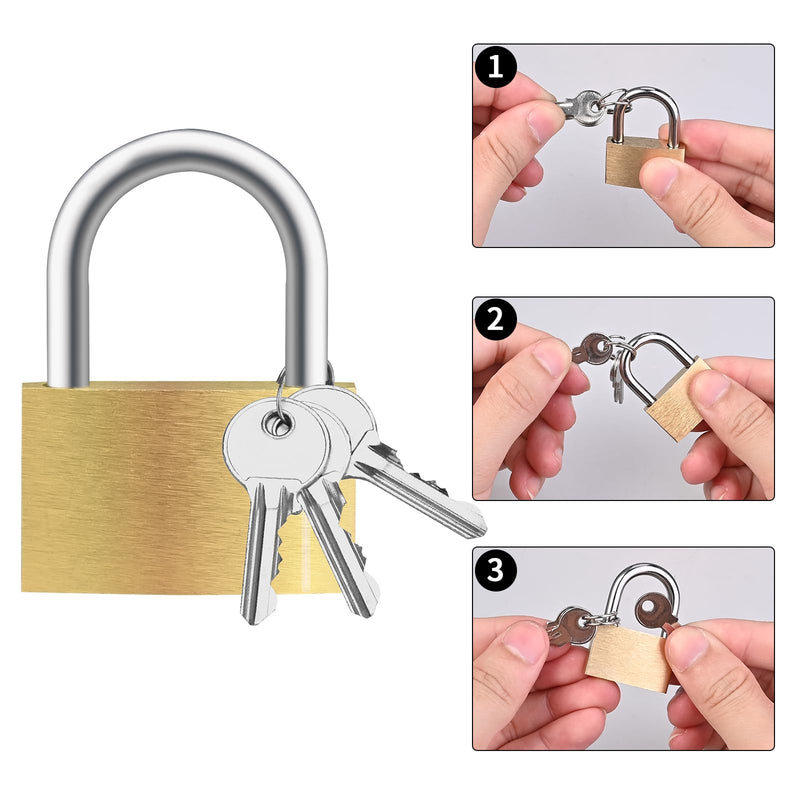 4pcs Solid Brass Padlock with Key, Small Pad Lock with Key, Padlocks with 12 Same Key, Storage Lock Shackle for Locker Outdoor Indoor Use