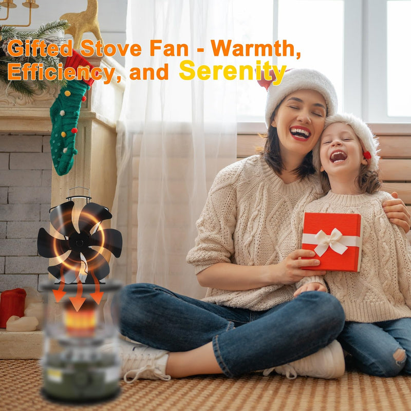 Tomersun Wood Stove Fan Fireplace Fan Heat Powered Stove Fan for Wood Burning/Pellet/Fireplace, with Thermometer Large
