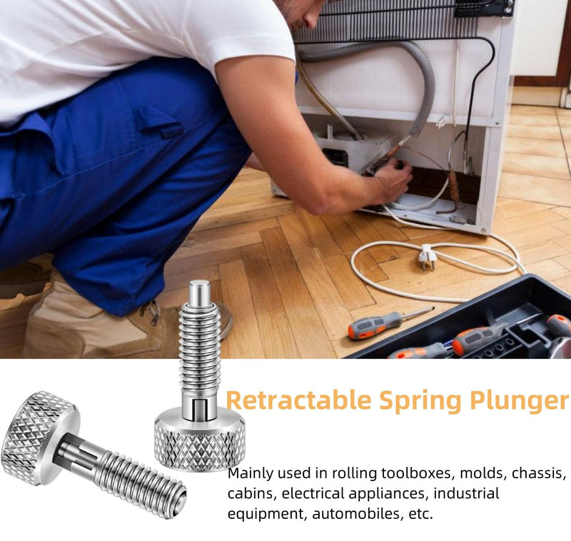 4Pcs Hand Retractable Spring Plunger, Stainless Steel Quick Release Pin M6 Lock Out with Knurled Handle for Rolling Toolbox Packout Tool Box Accessories 4