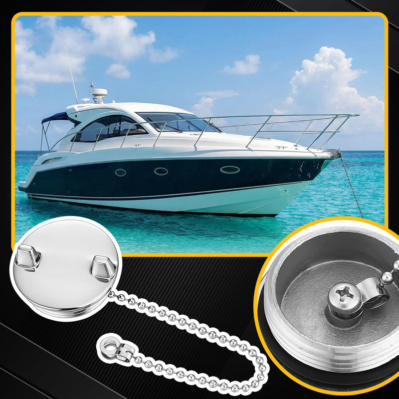 2-Pack Boat Gas Cap Chrome-Plated Zamak Replacement Gas Fill Cap with Waterproof O-Ring Chain for Boats Yachts Deck Filler Plate, Deck Marine Hardware Accessory