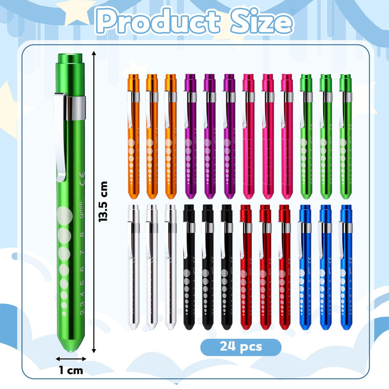 Lewtemi 24 Pack Penlight for Nurse Bulk LED Reusable Diagnostic Pen Light with Pupil Gauge Pocket Clip for Employee Eye Doctor Nurse Gifts Hospital Staff Daily Use, 8 Colors