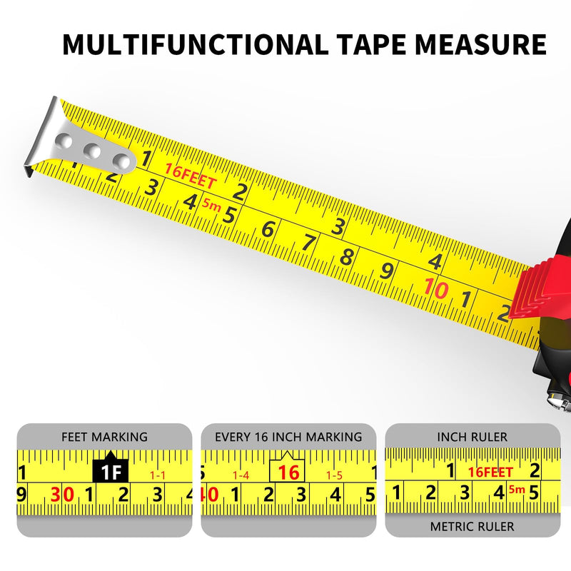 Tape Measure, 16 FT Self-Locking Tape Measure, Steel Made Retractable Measurement, Imperial/Metric Scale, MID Precision, Easy to Read Tape Measure, Used for Architects, Carpenters, Handicrafts.