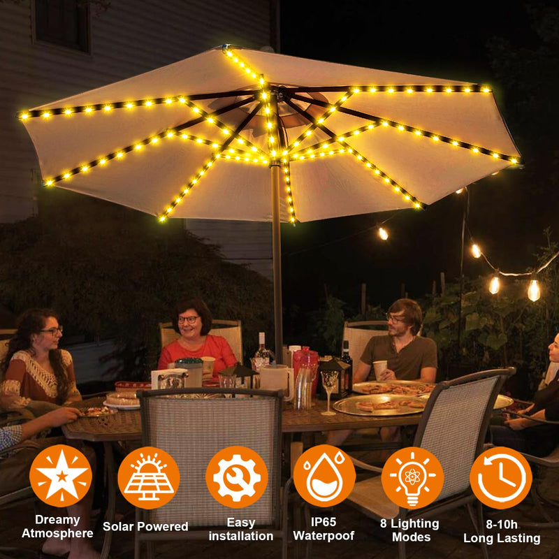 Solar Umbrella Lights, Patio Umbrella Lights Outdoor with 8 Modes 3V Solar Panel Clip 112 Led Outdoor Waterproof for Beach Deck Garden Camping Tents Party Decoration Warm White medium-sized-new