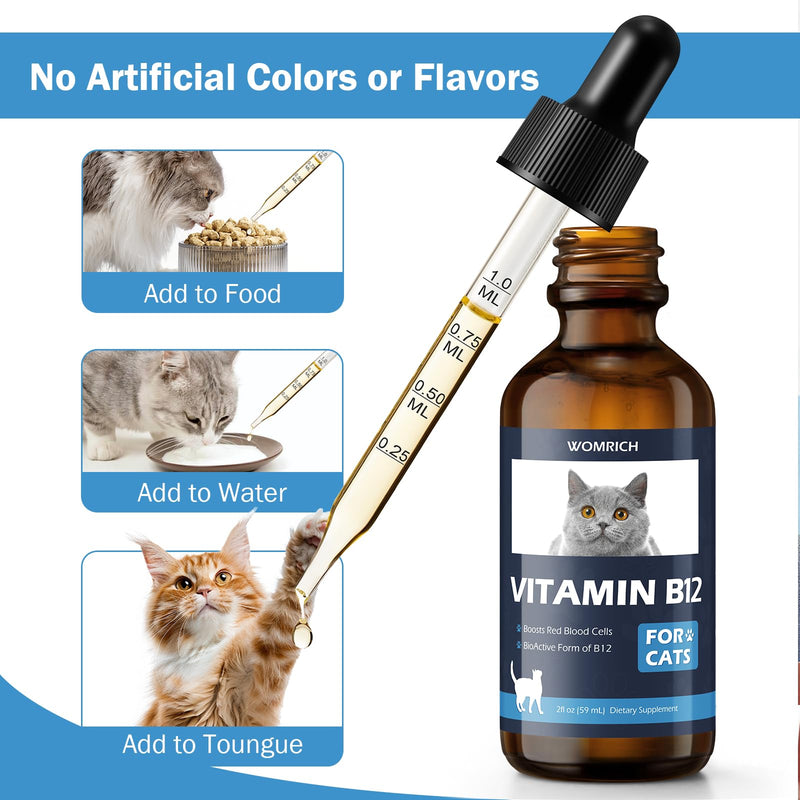 Vitamin B12 for Cats | Methylcobalamin Supplement | Boosts Red Blood Cell Formation, Energy, Nervous System & Appetite, Treats Pancreatitis | 2 fl oz Dropper