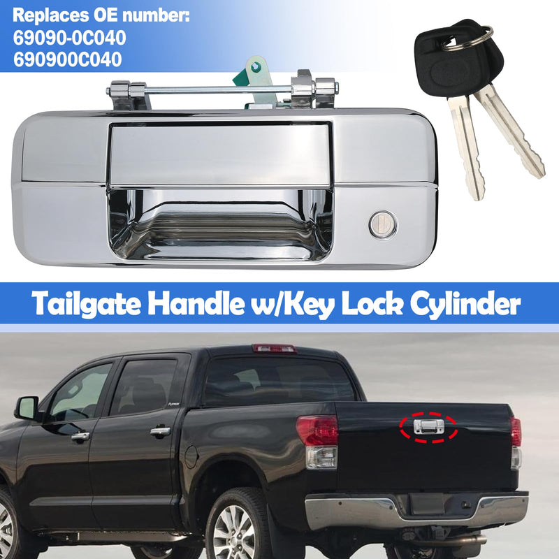 Exterior Tailgate Handle with Keyhole for Toyota Tundra 2007-2013 Lock Cylinder Liftgate Latch Handle Assembly without camera hole Chrome