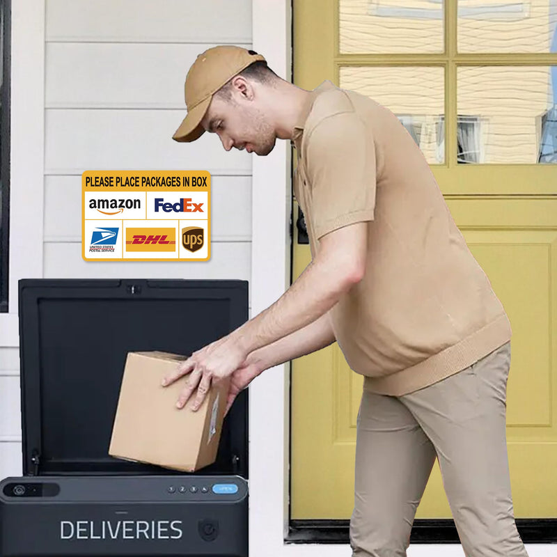 Please Leave Packages and Deliveries Here Sign，Self-Adhesive Weatherproof Delivery Signs for Packages, Please Place Packages in Box for Home，Office，Shop，Box, Door Place Packages in Box（yellow）