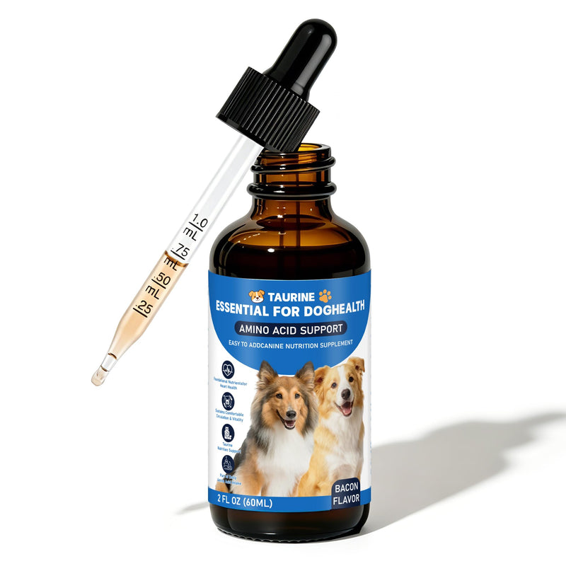 Liquid Taurine Supplement for Dogs - Bacon Flavor Dog Heart & Circulation Support with Dropper - Essential Amino Acid for Daily Nutritional Balance - 60ml