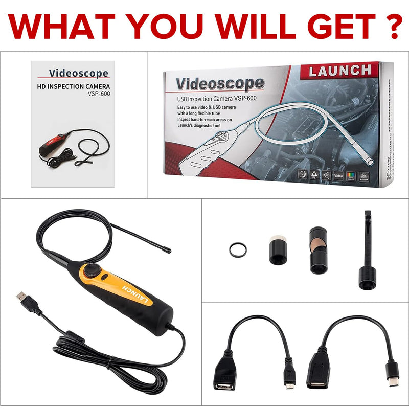 LAUNCH VSP-600 HD Endoscope, 5.5mm Ultra-Thin Borescope Camera | Multi-Angle Imaging, One-Click Snapshot, IP67 Waterproof, Built-in LED Light
