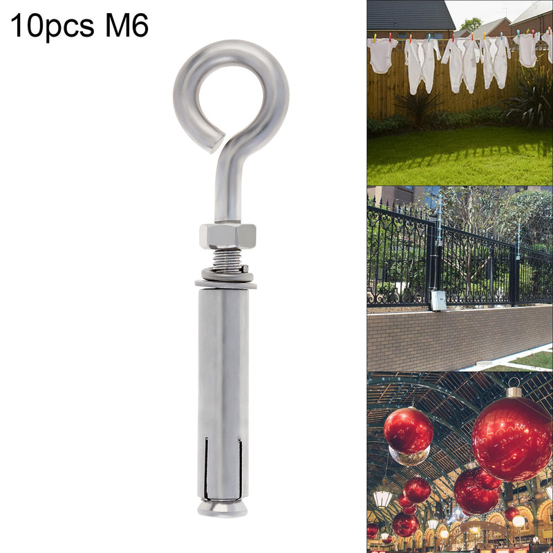 M6 Concrete Eye Bolt, 10 Pack M6*89mm Eyebolt Bolt Stainless Steel Wall Concrete Shoulder Brick Anchors, Heavy Duty Expansion Screw Lifting Ring Bolt Fastener 10PCS - M6 1/4inch