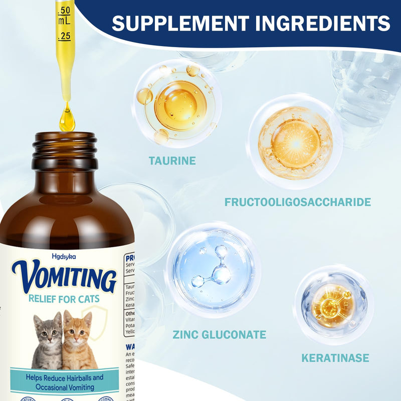 Cat Vomit Remedy for Cats, Vomiting Relief Drops with Probiotics, Digestive Support Liquid Helps Reduce Vomiting Hairballs and Sensitive Stomach, Supports Intestinal Balance Easy to Mix - 2 FL OZ