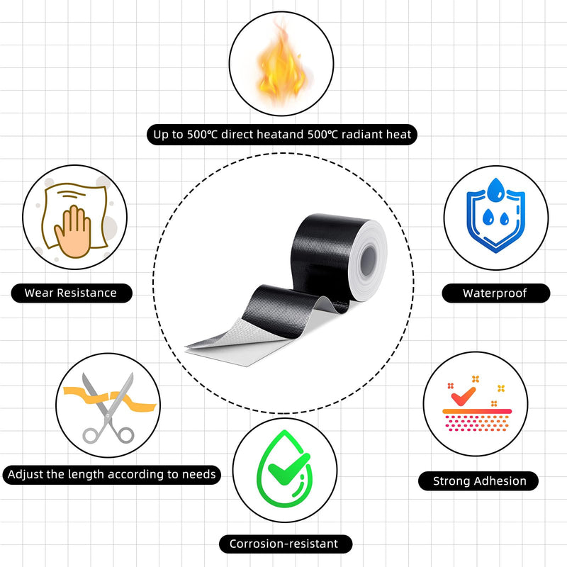 Zonon 2 Rolls Heat Shield Tape Cool Tapes Aluminum Foil Heat Reflective Adhesive Heat Shield Thermal Barrier Foil Tape Self-Adhesive Heat Resistant Tape for Hose and Auto Use (Black,2 Inch X 32.8 ft) 2 Inch x 32.8 ft Black