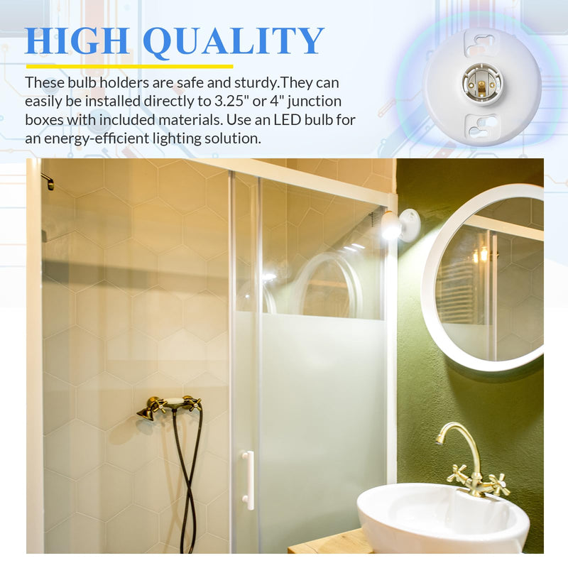 4 Pcs Medium Base E26 Lampholder Keyless Top Lamp Holder Ceiling Light Sockets White Phenolic Bulb Socket Incandescent Fluorescent CFL Lampholder 660w 250v 4