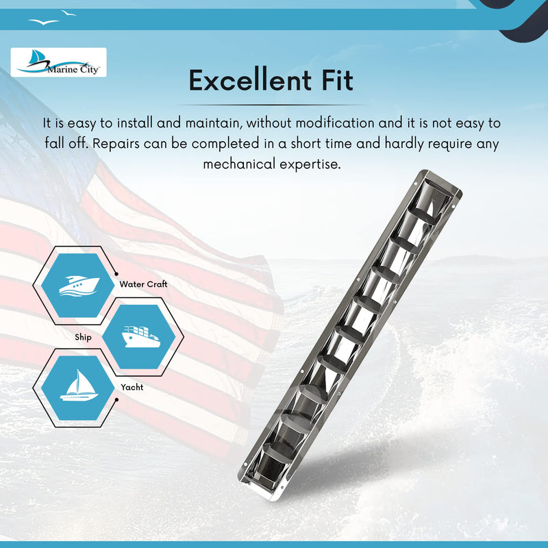 MARINE CITY 10-Slot Louvered Vent, 304-Grade Stainless Steel, Corrosion-Resistant, Easy Installation & Maintenance, for Boats, Yachts, Homes 1