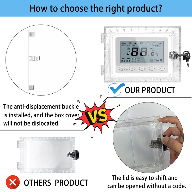 Universal Thermostat Lock Box with Key,Clear Large Thermostat Guard for Thermostat on Wall,Thermostat Guard,Thermostat Cover Fits Thermostats 6.5" H x 4.72" W x 1.97" D or Smaller (1 Set) A-2 key lock