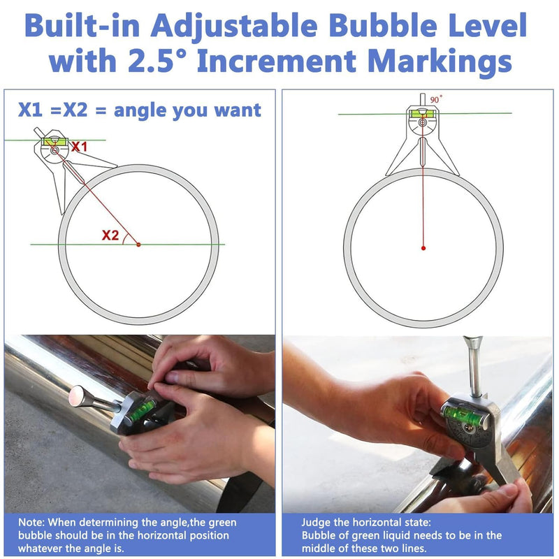 Pipe Center Finder, Pipefitter Tools With Centering Head, Center Finder Tool Pipe Fitting Tools for Measuring Pipe Diameter 0.5" and Up, 4" Y-Type Base Fitted with Adjustable Dial Bubble Protractor
