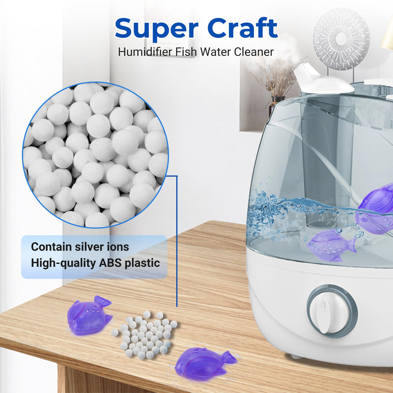 Funmit 12 Pack Universal Humidifier Cleaner Fish Compatible with Almost All Humidifiers and Fish Tanks, Purifies Water, Prevents Hard Water Build-Up, Reduces Scale, Purple
