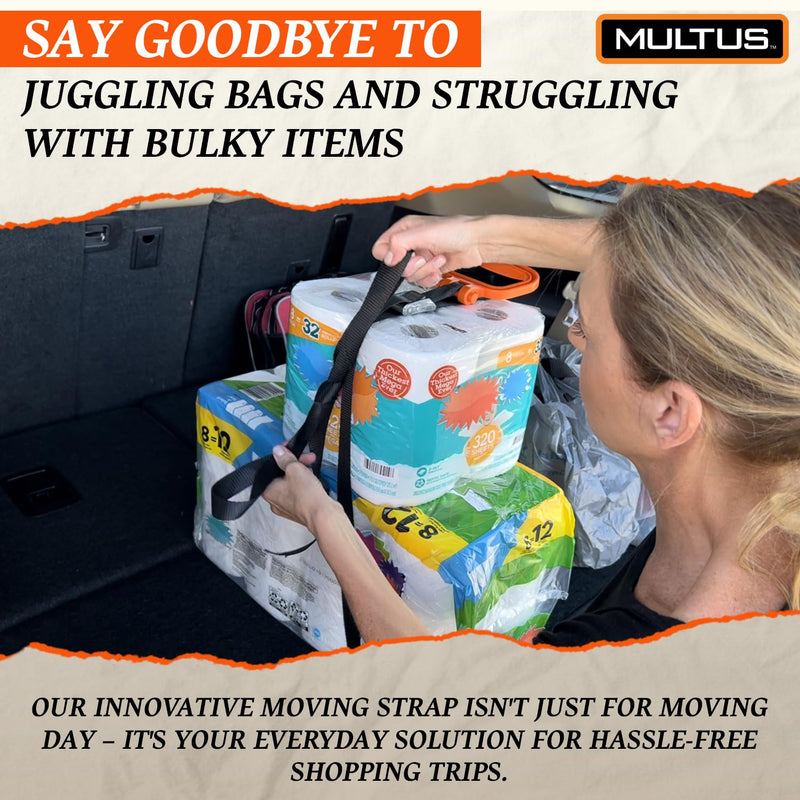 Multus Handle and Haul Lifting Straps, 2 Handle Adjustable Moving Straps, Furniture Lifter Luggage Strap with Adjustable Handles to Carry Furniture, Appliances, Mattresses, Sports and Camping Gear 2 Handles / 1 Strap / 9 Foot Strap