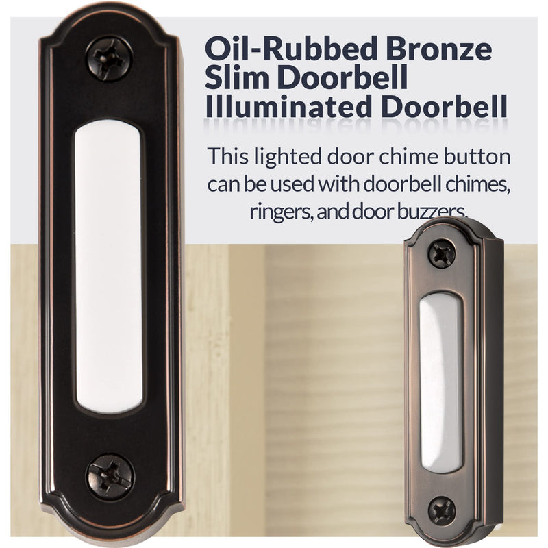 Newhouse Hardware LED Lighted Metal Door Chime Push Button (Oil-Rubbed Bronze) | Surface Mount Lighted Door Bell Button | Replacement Wired Doorbell Button for Most Door Bell Chimes Oil-Rubbed Bronze