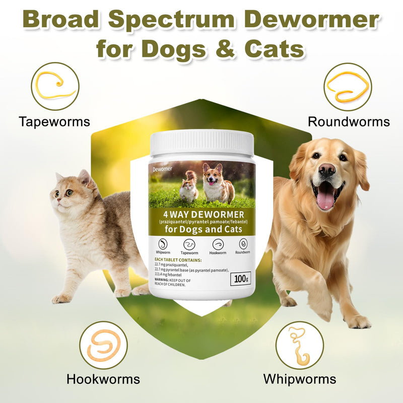 Dewormer Powder for Dogs and Cats,4 Way Broad Spectrum Wormer with Praziquantel, Pyrantel Pamoate & Febantel, Safe for 4 Weeks and Older