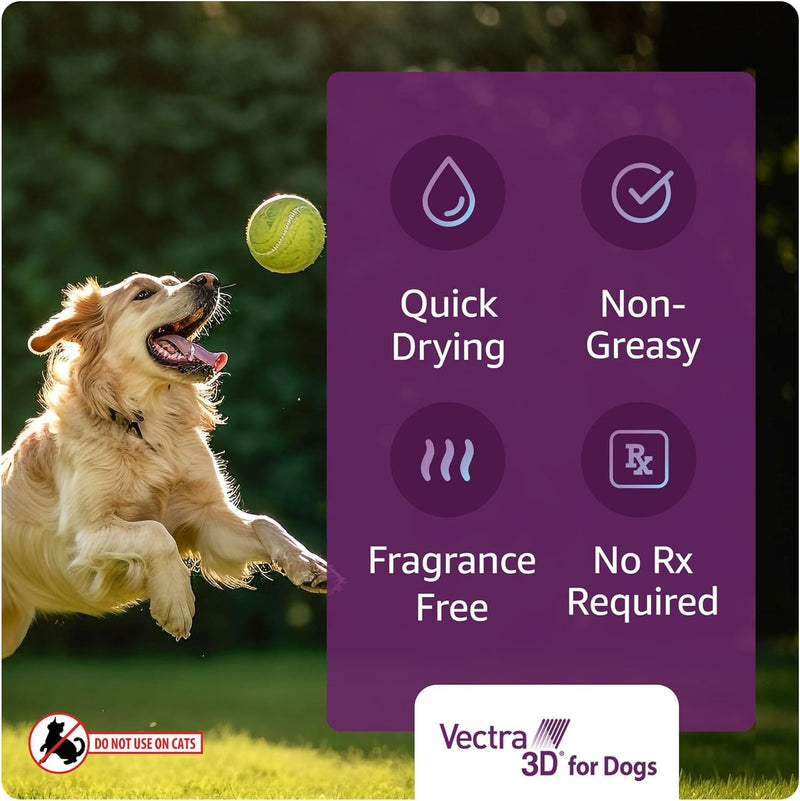 Vectra 3D Flea and Tick Prevention for Dogs, Kills and Repels Fleas, Ticks & Mosquitoes | Fast‑Acting, Waterproof, No Prescription Needed | Extra Large Dogs Over 95 lbs, 3‑Month Supply 3 Pack